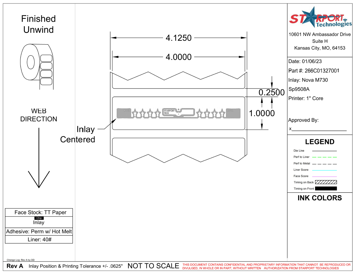 4 x 1 TT Paper RFID Label - 1'Core - 1000 Labels / Roll - Desktop