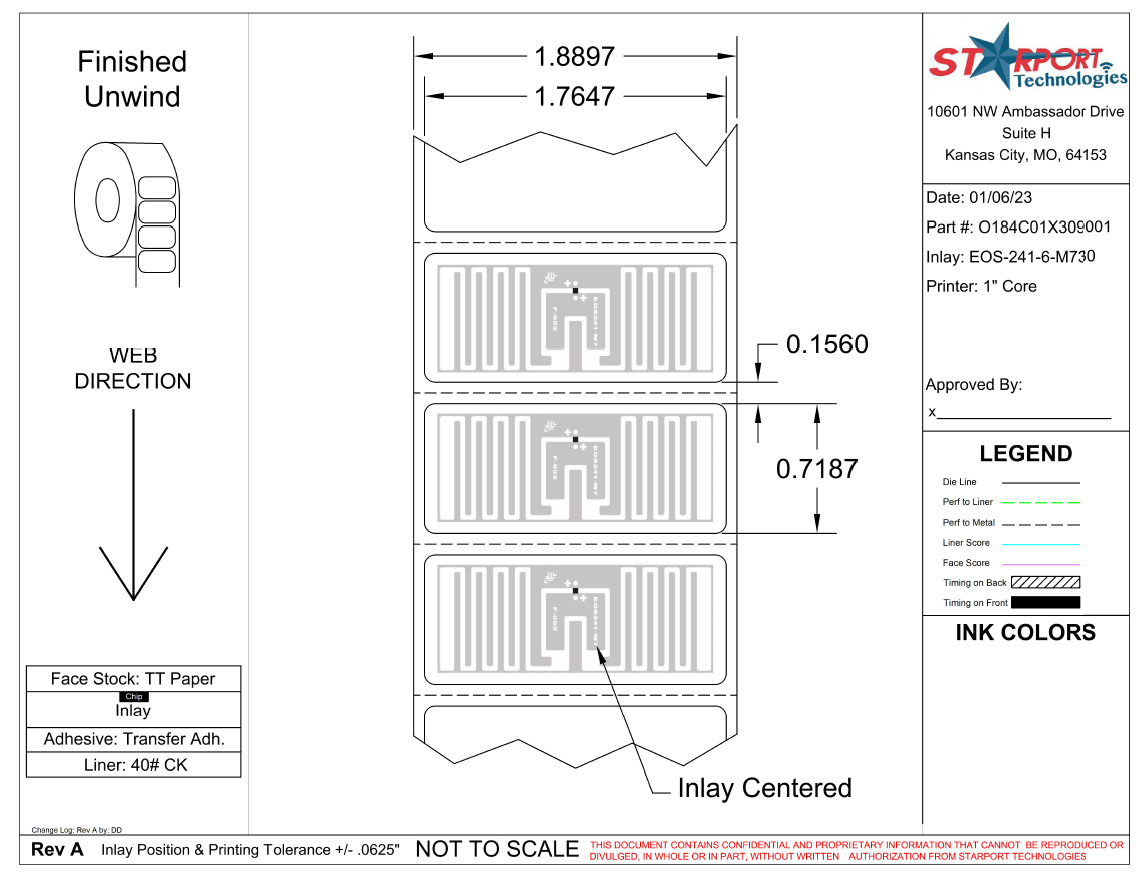 1.765' x 0.719' TT Paper RFID Label - 1'core - 2500 Labels / Roll