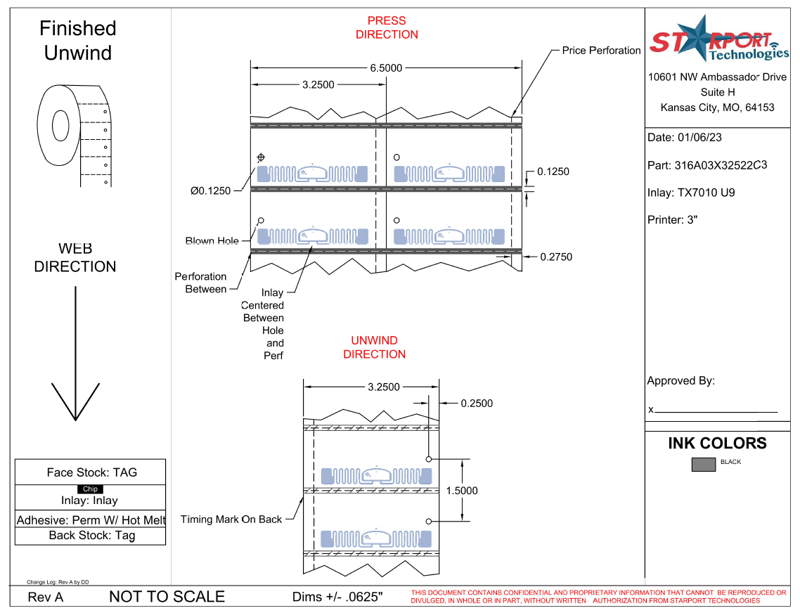 Ctag Sizing 3.25 x 1.5 TT Tag RFID Hangtag 3'Core | Starport Technologies