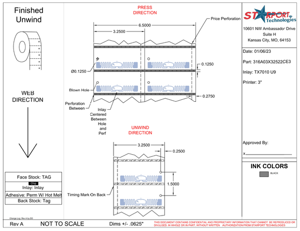 3.25 x 1.5 TT Tag RFID Hangtag - 3" Core - Printed and Encoded